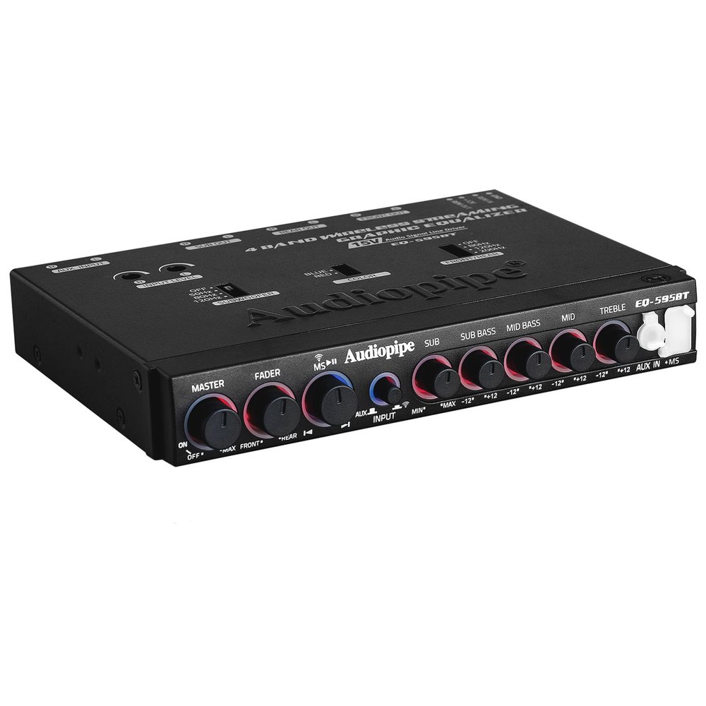 Audiopipe 4 Band Wireless Streaming Graphic Equalizer (EQ-595BT) with Power ON/OFF Control and Bluetooth, Blue/Red illumination, Mounting Accessories Included, EQ-495BT's New Version