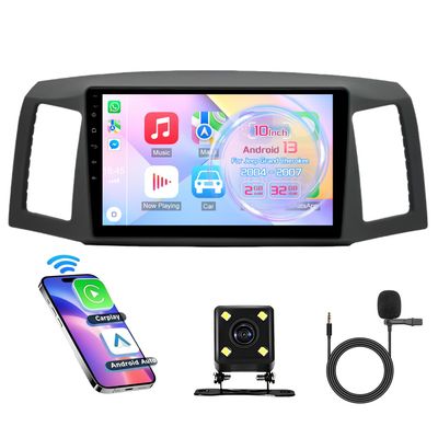 10 Inch Car Stereo for Jeep Grand Cherokee 2004-2007 W/Wireless Carplay/Android Auto, Android 13 IPS Touch Screen Car Radio Multimedia Receiver, Bluetooth, GPS Navi, WiFi, SWC, DSP+AHD Backup Camera