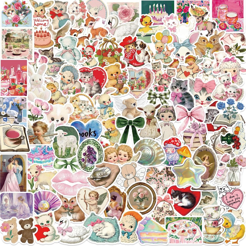 100 PCS Vintage Aesthetic Stickers Coquette Sticker Pack Retro Themed Stickers Cute Vintage Journaling Scrapbooking Stickers Pack for Adult