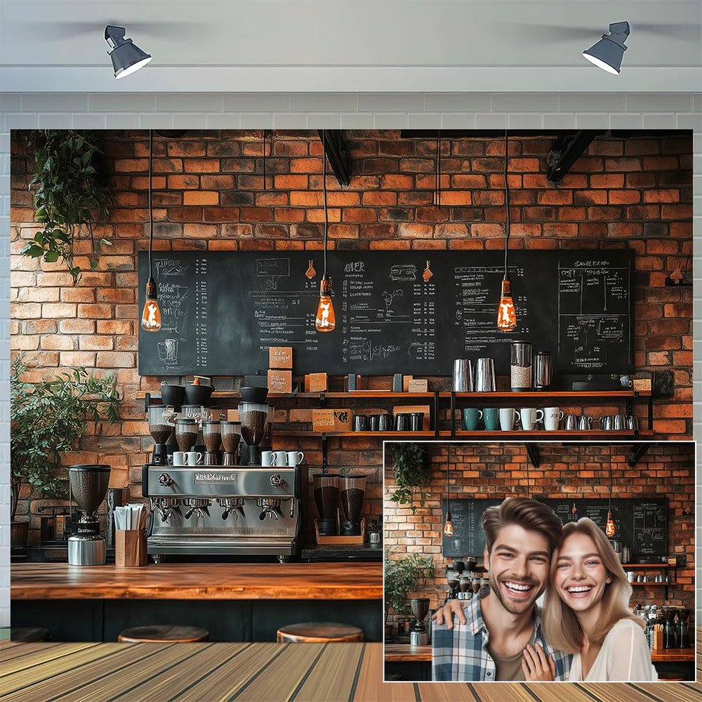 10X10ft Coffee Shop Party Backdrop Photography Background, Central Perk Pub Cafe Ice Cream Bread Cake Smash Birthday Party Backdrops Photo Booth Prop Decorations Wall Decor Tablecloth