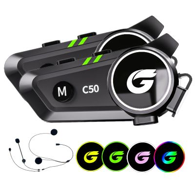 Zhongreat Motorcycle Helmet Bluetooth Headset with Stereo Sound, C50 2-Way 1000M Communication System Intercom Speakers with CVC Noise Cancellation, Music Call Control, IP67 Waterproof, 2 Pack