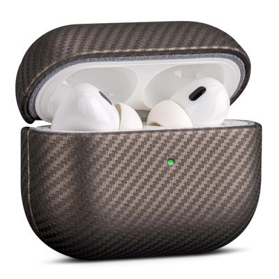 Haobobro Leather Case - for AirPods Pro 2 Case Cover - Selected Skin-friendly Leather, Carbon Fibre Texture, Handmade Drop Protective Hard Cover for AirPods Pro 2nd Generation Earbuds, Desert Titanium