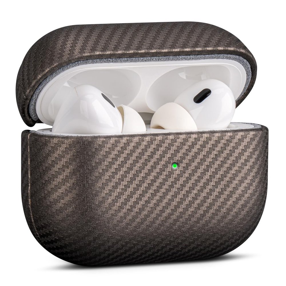 Haobobro Leather Case - for AirPods Pro 2 Case Cover - Selected Skin-friendly Leather, Carbon Fibre Texture, Handmade Drop Protective Hard Cover for AirPods Pro 2nd Generation Earbuds, Desert Titanium
