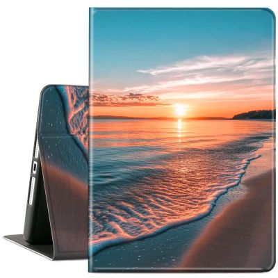 ACWDMKH Case for Samsung Galaxy Tab S10 Plus/ S9 FE Plus/ S9 Plus 5G Tablet 12.4'' Case,PU Leather Slim Folio Adjustable Stand Cover Auto Wake/Sleep,Sea Beach Sunset