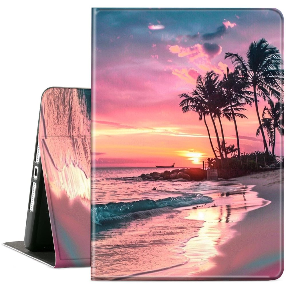 ACWDMKH Case for Samsung Galaxy Tab S10 Plus/ S9 FE Plus/ S9 Plus 5G Tablet 12.4'' Case,PU Leather Slim Folio Adjustable Stand Cover Auto Wake/Sleep,Pink Beach Sunset