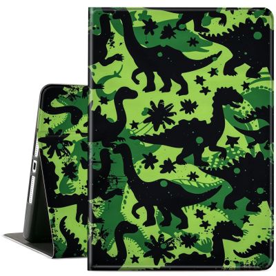 ACWDMKH Case for Samsung Galaxy Tab S10 Plus/ S9 FE Plus/ S9 Plus 5G Tablet 12.4'' Case,PU Leather Slim Folio Adjustable Stand Cover Auto Wake/Sleep,Camouflage Dinosaur