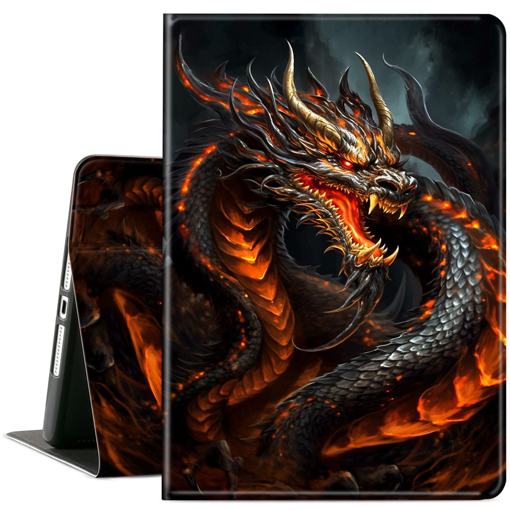 ACWDMKH Case for Samsung Galaxy Tab S10 Plus/ S9 FE Plus/ S9 Plus 5G Tablet 12.4'' Case,PU Leather Slim Folio Adjustable Stand Cover Auto Wake/Sleep,Red Fire Dragon