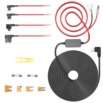 Hodeoo Dash Cam Hardwire Kit Micro USB Hard Wire Kit with 12V-24V to 5V Car Dash Camera Charger Power Cord 4 Fuse Tap Cable,24 Hours Surveillance Low Voltage Protection (13FT)