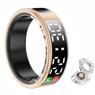 Smart Ring Health Fitness Tracker, Touch Screen Smart Ring for Men and Women, Sleeping Steps Heart Rate Blood Oxygen Monitor, Remote Photography LED Display Ring Waterproof Fitness Ring (Gold, 9)