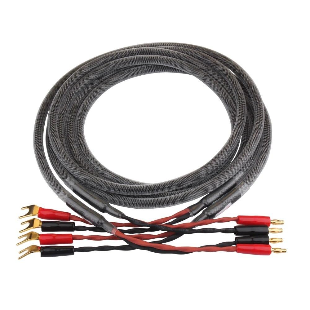 AUDOLE 1 Pair HiFi Speaker Cable High Purity 6N OFC Core with Banana and Y 24K Gold Plug Horn Cable for Amplifier Speaker(Banana-Y Plug,1.5 Meters)