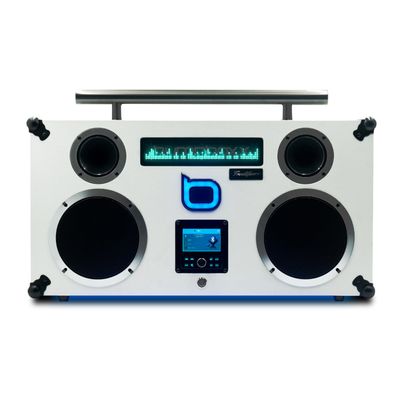 Bumpboxx Freestyle Pro Retro Boombox Bluetooth Speaker, Up to 16-hour Play Time, Deep Bass, Large Bluetooth Boombox Speaker with 3.5" LCD Display, 2 Wireless Rechargeable Microphones, White