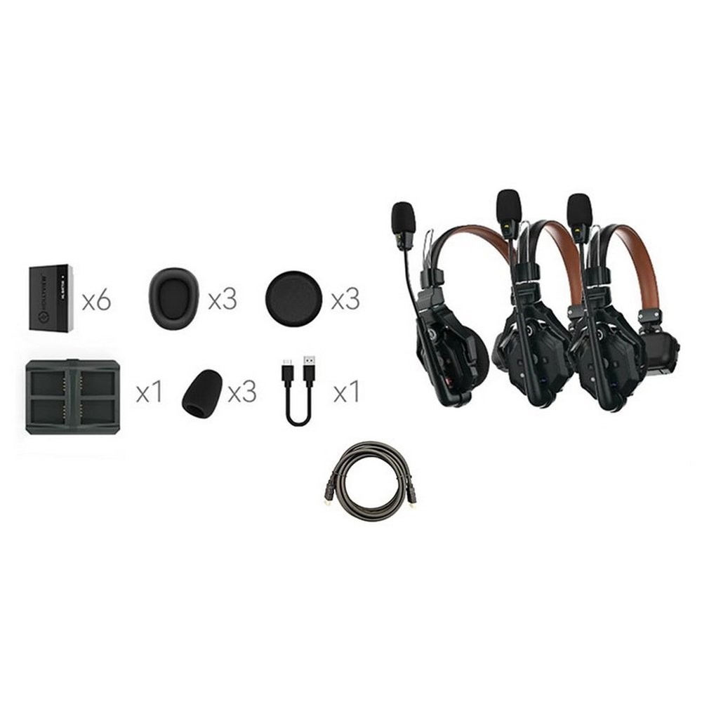 Hollyland Solidcom C1 Pro-3S 3-Person Headset Full Duplex Wireless Intercom System with Mustang AV HS-101 HDMI Cable