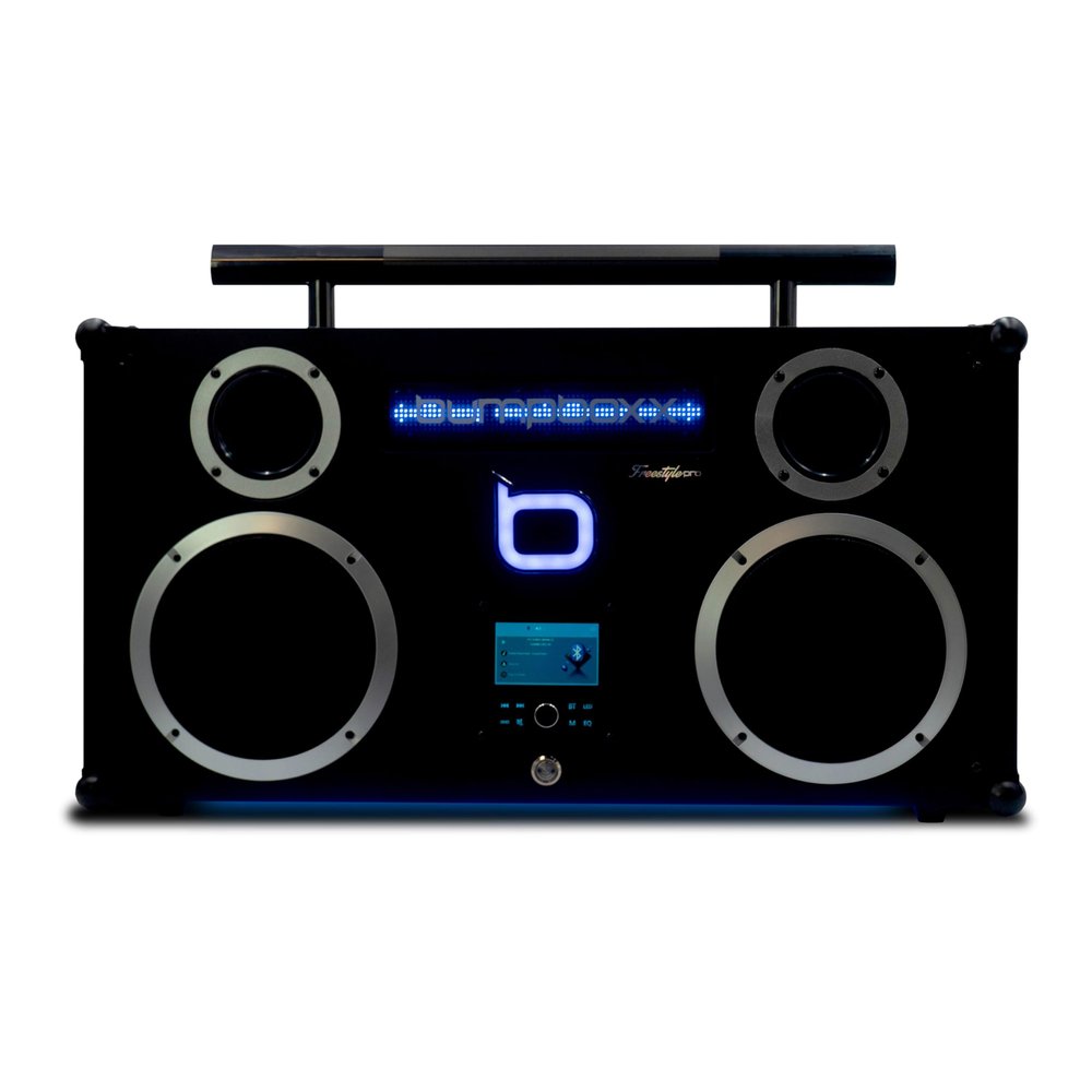 Bumpboxx Freestyle Pro Retro Boombox Bluetooth Speaker, Up to 16-hour Play Time, Deep Bass, Large Bluetooth Boombox Speaker with 3.5" LCD Display, 2 Wireless Rechargeable Microphones, Black