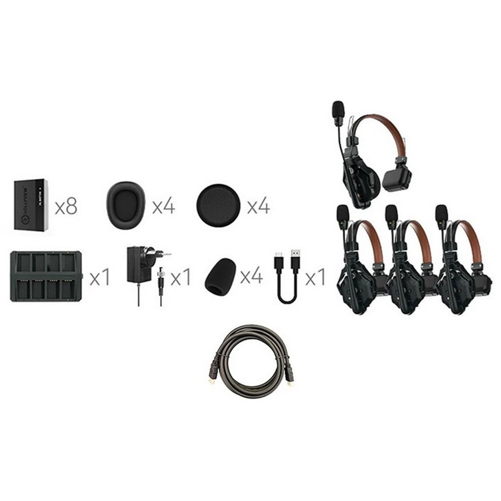 Hollyland Solidcom C1 Pro-4S 4-Person Headset Full Duplex Wireless Intercom System with Mustang AV HS-101 HDMI Cable
