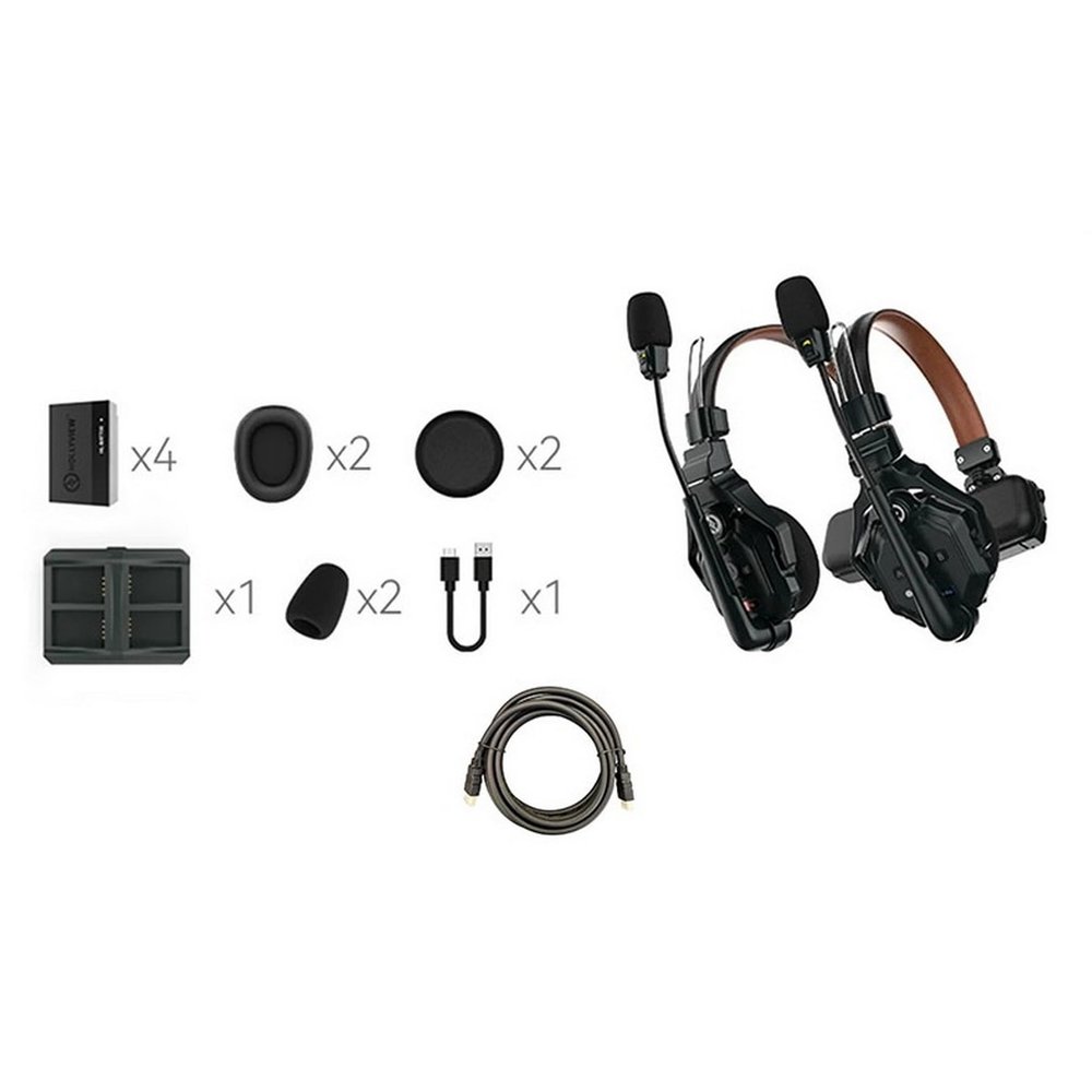 Hollyland Solidcom C1 Pro-2S 2-Person Headset Full Duplex Wireless Intercom System with Mustang AV HS-101 HDMI Cable