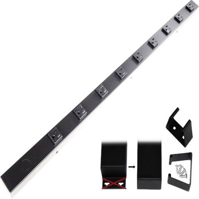 36" Hardwired Power Strip (NO Power Cord), 9 Vertical Tamper Resistant Outlets (NEMA 5-15R - NOT 20Amp), NO Ears (Without mounting tabs on Both Ends), Black