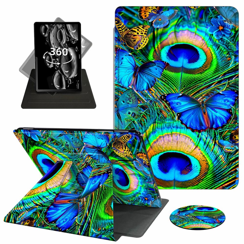 ACWDMKH Case for 7" Kindle Paperwhite 12th Generation 2024 & Kindle Colorsoft Signature Edition 2024,360 Degree Rotating Swivel Leather Stand Folio Cover with Auto Wake/Sleep,Peacock Feathers