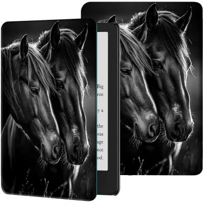 GFRGTFHYT Case for 7" All-New Kindle Paperwhite (12th Generation, 2024) and Kindle Colorsoft Signature Edition Slim Lightweight PU Leather Adjustable Smart Shell Cover with Auto Wake/Sleep, Horses