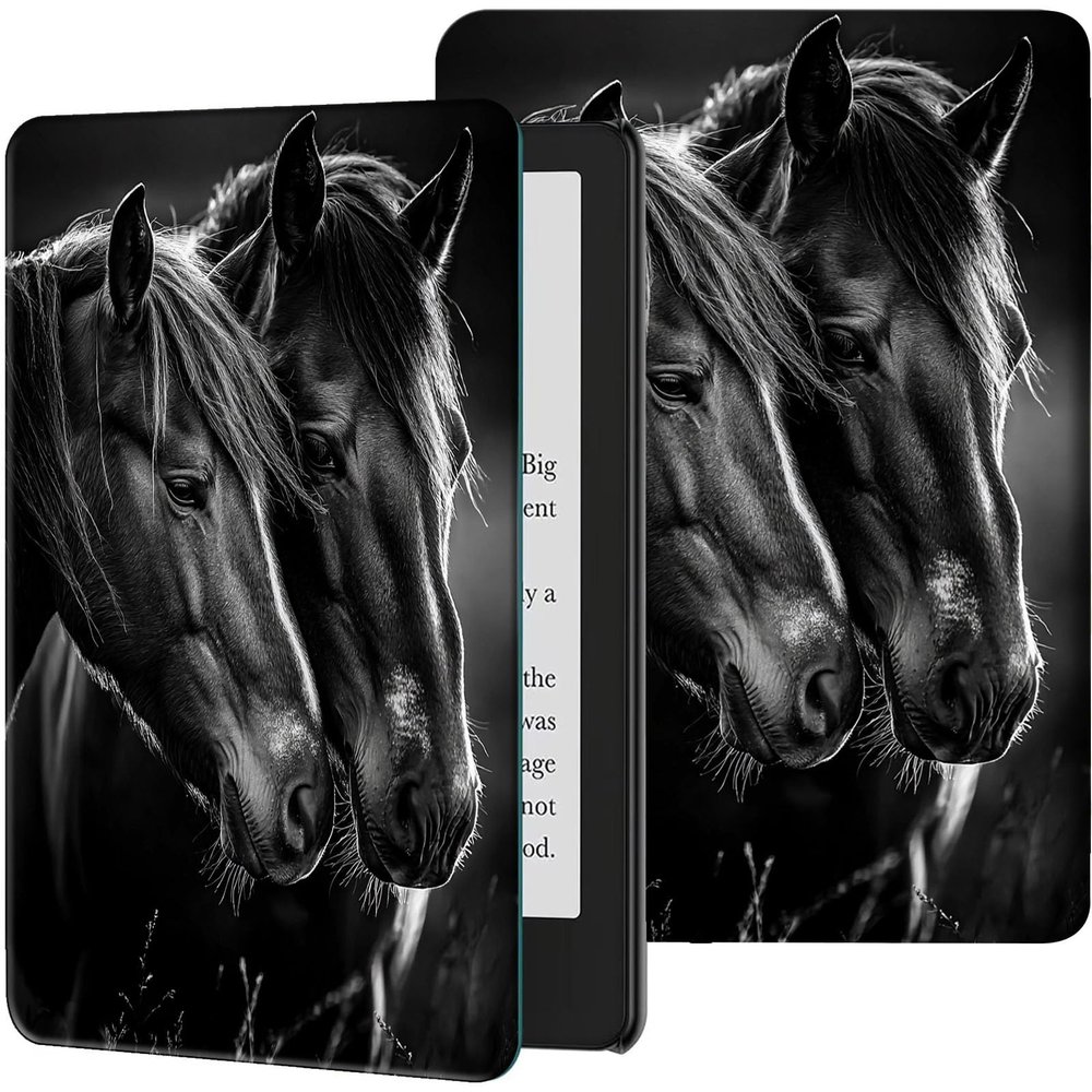 GFRGTFHYT Case for 7" All-New Kindle Paperwhite (12th Generation, 2024) and Kindle Colorsoft Signature Edition Slim Lightweight PU Leather Adjustable Smart Shell Cover with Auto Wake/Sleep, Horses