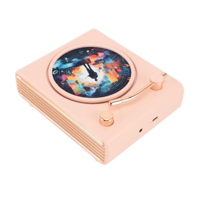 Bluetooth Record Player Speaker, Vintage HiFi Sound Quality, Small Bluetooth Record Player Speaker, Speaker, with Colorful Light, for Home Party (Pinkish)