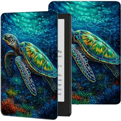 GFRGTFHYT Case for 7" All-New Kindle Paperwhite (12th Generation, 2024) and Kindle Colorsoft Signature Edition Slim Lightweight PU Leather Adjustable Smart Shell Cover with Auto Wake/Sleep, Sea Turtle
