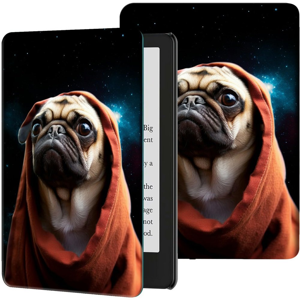 Case for 7" All-New Kindle Paperwhite (12th Generation, 2024) and Kindle Colorsoft Signature Edition Slim Lightweight PU Leather Adjustable Smart Shell Cover with Auto Wake/Sleep, Cute Pug Dog