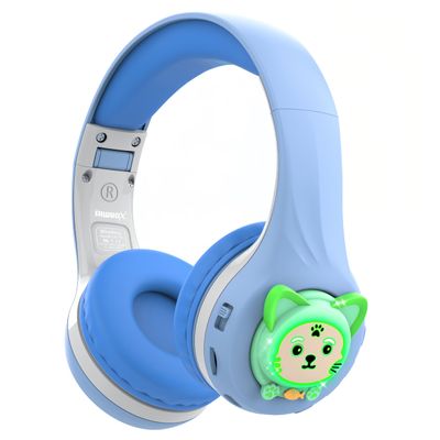 Riwbox CB-7S Kids Wireless Headphones,with Safe Volume Control 74/85/95dB,LED Glow Lights,50H Playtime,Bluetooth V5.3,Built-in Mic, TF Card Slot,for Travel/School/Phone/Laptop(Blue&Grey)