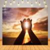 BELECO 8x6ft Fabric Christian Cross Backdrop Sunset Jesus Hands Praying God Bless Worship Backdrop Respect and Pray Background Religious Belief Christian Church Easter Party Decor Banner Photo Prop view 2