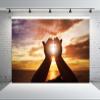 BELECO 8x6ft Fabric Christian Cross Backdrop Sunset Jesus Hands Praying God Bless Worship Backdrop Respect and Pray Background Religious Belief Christian Church Easter Party Decor Banner Photo Prop view 3