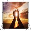 BELECO 8x6ft Fabric Christian Cross Backdrop Sunset Jesus Hands Praying God Bless Worship Backdrop Respect and Pray Background Religious Belief Christian Church Easter Party Decor Banner Photo Prop view 4