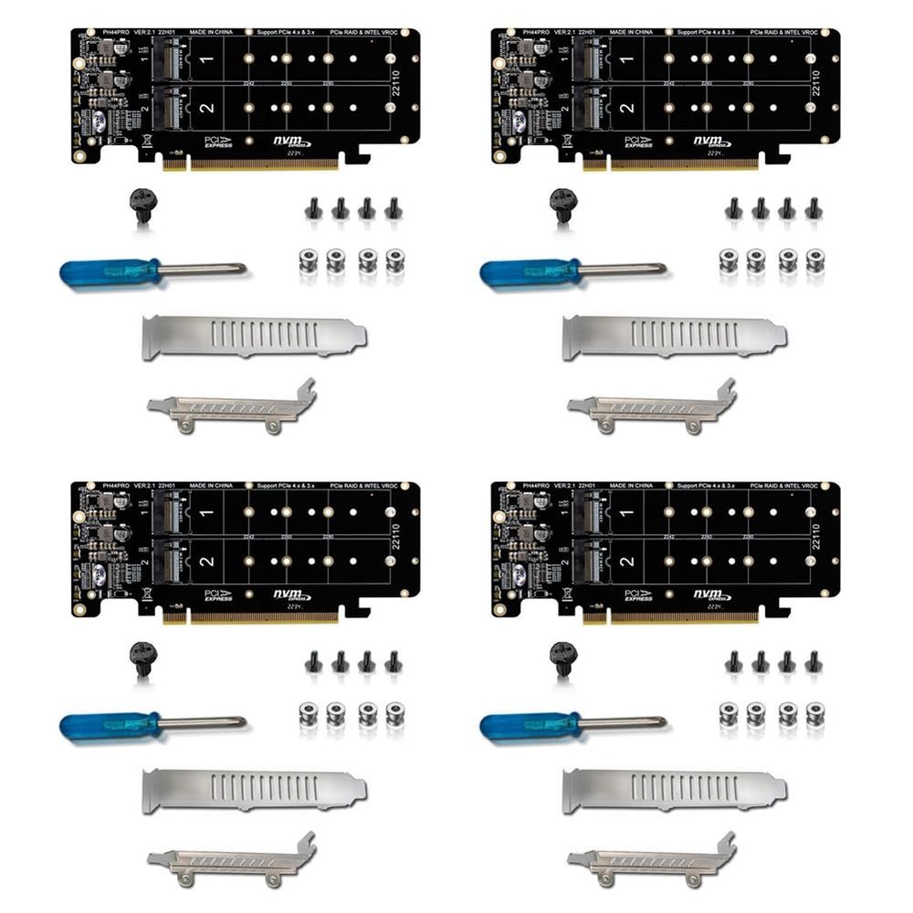 Wuden 4X PCIE X16 to M.2 M-Key NVMEx4 SSD 2U Server Riser Card Double-Sided 4-Disk NVME PCI-EX16 Split Card