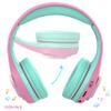 Riwbox CB-7S Kids Wireless Headphones,with Safe Volume Control 74/85/95dB,LED Glow Lights,50H Playtime,Bluetooth V5.3,Built-in Mic, TF Card Slot,for Travel/School/Phone/Laptop (Pink&Green) view 2