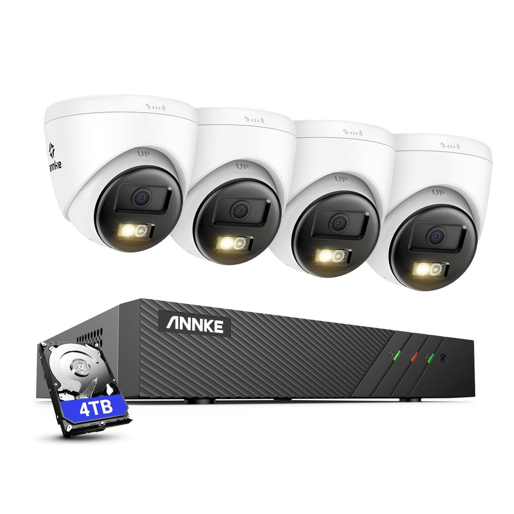 ANNKE 3K 8CH PoE Security Camera System, H.265+ 8CH NVR with 4TB HDD, 4pcs Surveillance Outdoor PoE Camera, 3K@20fps, 2-Way Audio, 512GB SD Card Slot,Human&Vehicle Detection, Remote AccessFlash Alarm