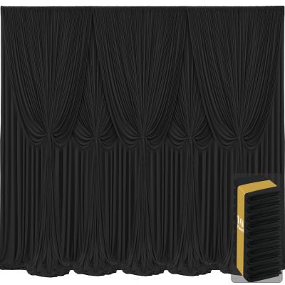 10 Panels Black Backdrop Curtains for Wedding Party Wrinkle Free Backdrops Curtain Drapes Fabric Decorations Photo Back Drop Cloth for Baby Shower Photography Stage Reception 50ft(W) x 12ft(H)