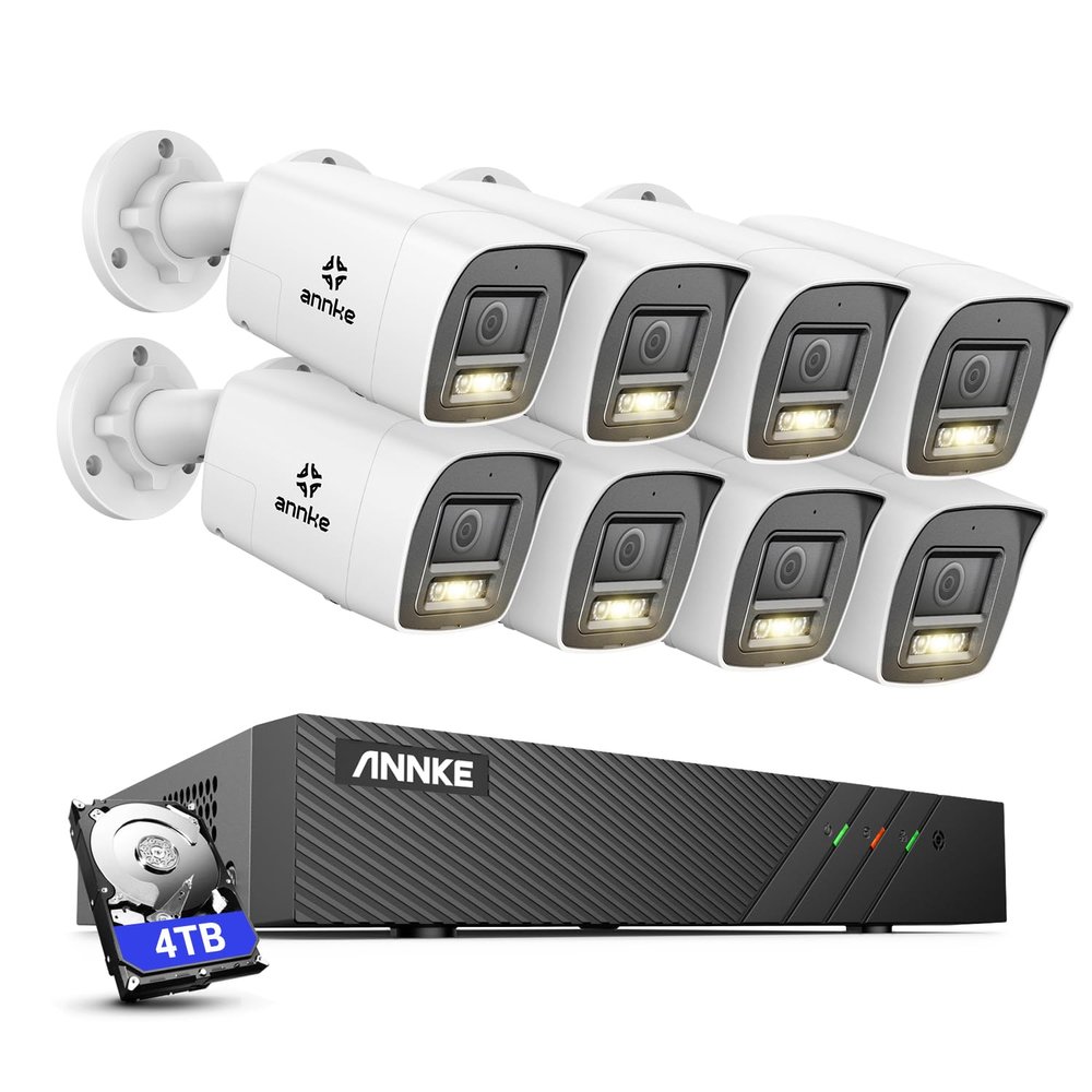 ANNKE 3K 8CH PoE Security Camera System, H.265+ 8CH NVR with 4TB HDD, 4pcs Surveillance Outdoor PoE Camera, 2-Way Audio, 3K@20fps, 512GB SD Card Slot,Human&Vehicle Detection, Remote AccessFlash Alarm