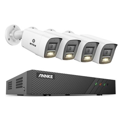 ANNKE 3K 8CH PoE Security Camera System, H.265+ 8CH NVR, 4pcs Surveillance Outdoor PoE Camera, 2-Way Audio, 512GB SD Card Slot,Human&Vehicle Detection, 3K@20fps, Remote AccessFlash Alarm(No HDD)