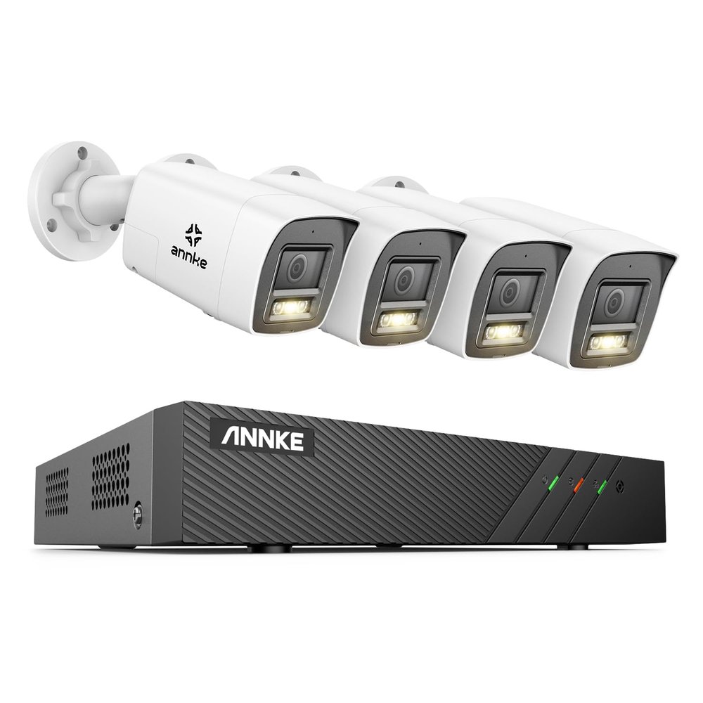 ANNKE 3K 8CH PoE Security Camera System, H.265+ 8CH NVR, 4pcs Surveillance Outdoor PoE Camera, 2-Way Audio, 512GB SD Card Slot,Human&Vehicle Detection, 3K@20fps, Remote AccessFlash Alarm(No HDD)
