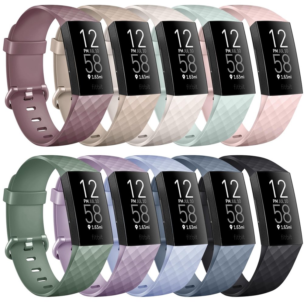 [10 Pack] Soft Silicone Wristbands Compatible with Fitbit Charge 4 Bands, Sports Replacement Straps for Fitbit Charge 4 / Fitbit Charge 3 / Charge 3 SE Women Men (Large, 10 Pack D)