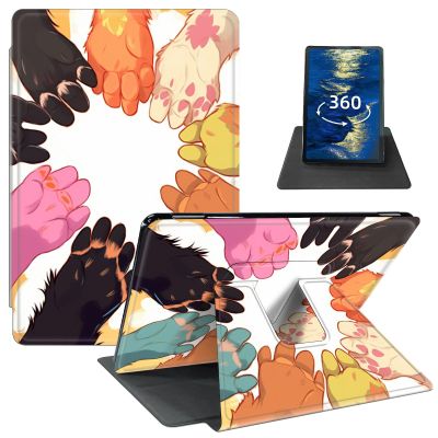 Case for 7" All-New Kindle Paperwhite (12th Generation, 2024) and Kindle Colorsoft Signature Edition PU Leather 360 Degree Rotating Swivel Stand Smart Cover with Auto Wake/Sleep,Cute Cat Paws