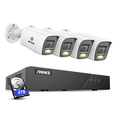 ANNKE 3K 8CH PoE Security Camera System, H.265+ 8CH NVR with 4TB HDD, 4pcs Surveillance Outdoor PoE Camera, 2-Way Audio, 512GB SD Card Slot,Human&Vehicle Detection, 3K@20fps, Remote AccessFlash Alarm
