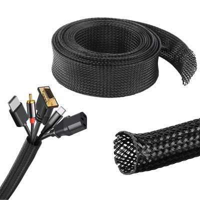 10ft 1/2inch Sleeving Braided Cable Sleeve Cord Protector Wire Tubing Cable Sleeve Split Sleeving PET Expandable Braided for Power Cord Audio Video Cable Protect Cat from Chewing