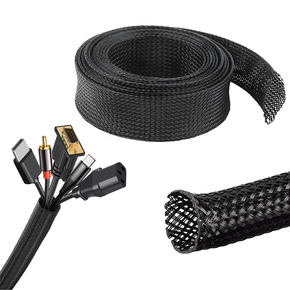 10ft 1/2inch Sleeving Braided Cable Sleeve Cord Protector Wire Tubing Cable Sleeve Split Sleeving PET Expandable Braided for Power Cord Audio Video Cable Protect Cat from Chewing