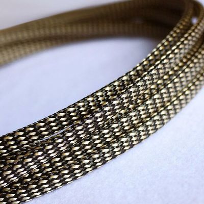 12 Colors 3mm~25mm PET braided tube hose cable harness nylon mesh sheath extended protection sleeve three woven encrypted - (Color: Black Gold Flat Silk, Inside Diameter: 12mm 1meters)