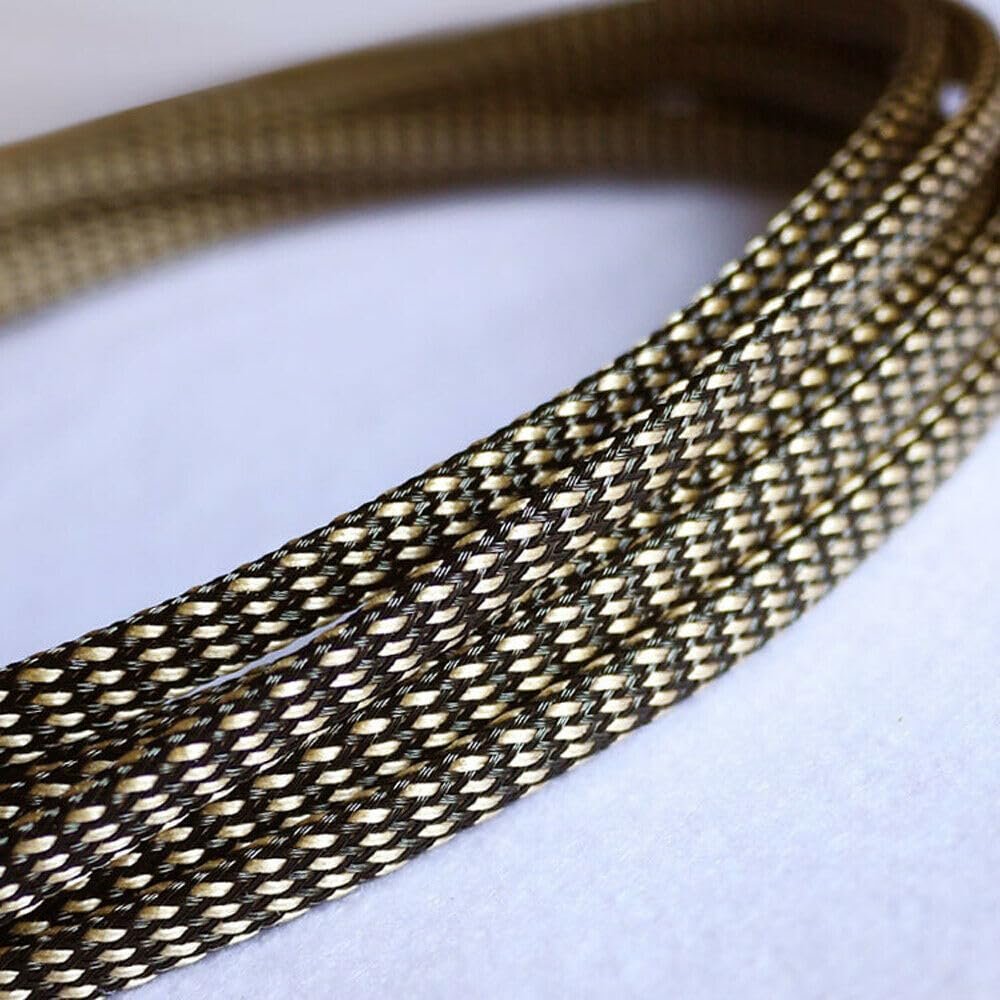 12 Colors 3mm~25mm PET braided tube hose cable harness nylon mesh sheath extended protection sleeve three woven encrypted - (Color: Black Gold Flat Silk, Inside Diameter: 12mm 1meters)