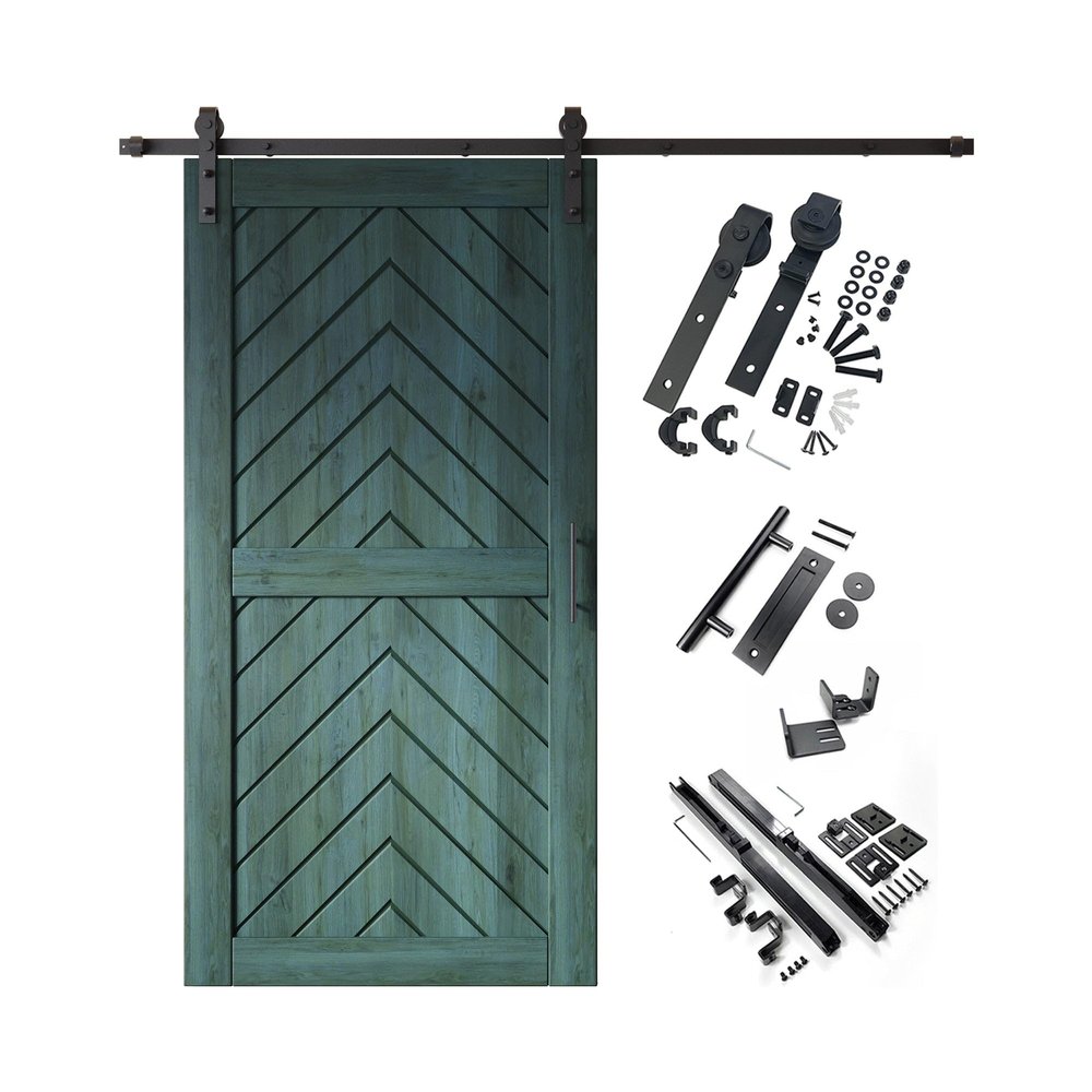 Homacer Royal Pine 36 in. x 80 in. Finished & Unassembled 4-in-1 Fishbone Design Barn Door with Non-Bypass Installation Hardware Kit, 6.6ft Track, Interior use only