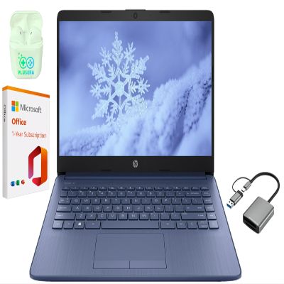 HP 14" LED Business Laptop Computer, 8GB RAM 320GB Storage (64GB eMMC+256GB SD Card), Intel Quad-Core N4120, Windows 11 S Laptop with 1-Year Microsoft Office 365, PLUSERA Earphones, Blue