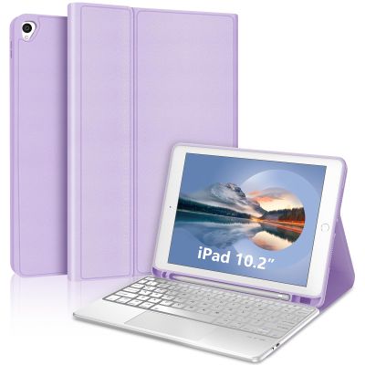IVEOPPE for 9th Generation Case with Keyboard 10.2 Inch - Multi-Touch Trackpad, Wireless Bluetooth Detachable Keyboard case for 8th Gen/7th Gen/Pro 10.5"/Air 3rd Gen, Purple Non-Backlit