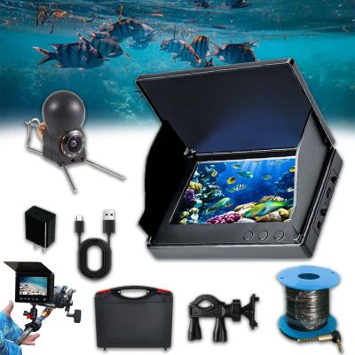 4.3"/ 5" Underwater Fish Finder Camera, 4K Ice Fishing Fish Finder, Underwater 220 Fishing Camera - 12 LEDs, Night Vision, Wide Angle (Yellow-20m/5in)