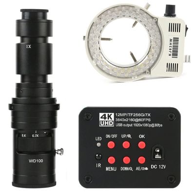 JOEBO Microscope Kit 12MP 4K 1080P USB Industrial TF Video Video Microscope Camera, 180X 300X 200X 500X Mount Lens Microscope Lens Adapters(LED with 500x)