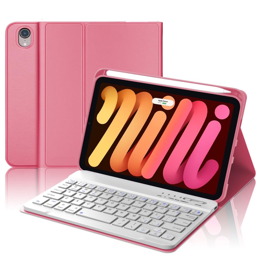 BORIYUAN iPad mini 7th Gen 2024 (A17 Pro) & iPad mini 6 Keyboard Case 2021, Detachable Wireless Bluetooth Keyboard Slim Folio Smart Cover with Pencil Holder for iPad mini 7th/6th Gen 8.3 inch - Red